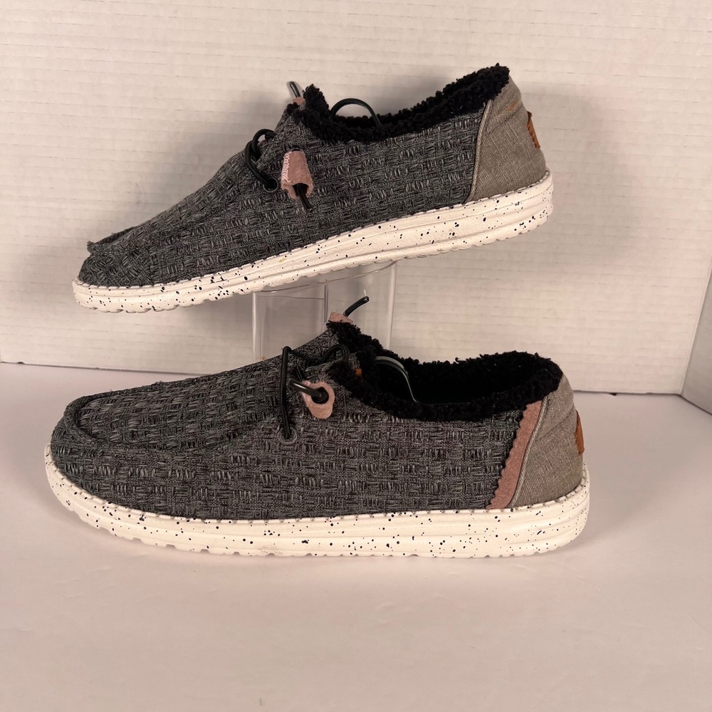 Hey Dude Women's Gray Knit Slip-On Flats with Pink Accents